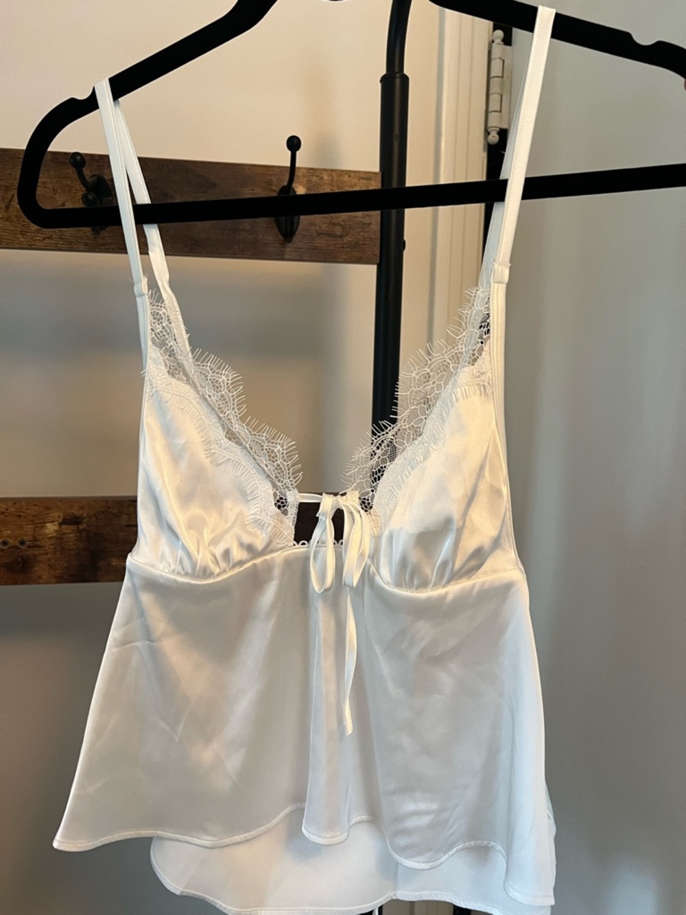 Anthropologie White Satin Lace-Trim Camisole